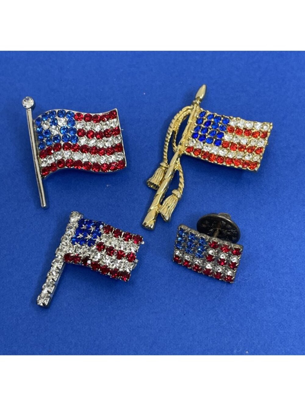Lot Of 4 Flag Brooch Pin Mixed Flags Bundle Rhinestone Vintage & Modern
